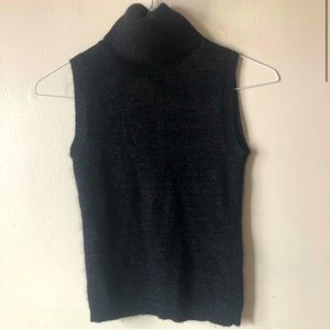 Black and Metallic Gold Threaded Sleeveless Turtleneck